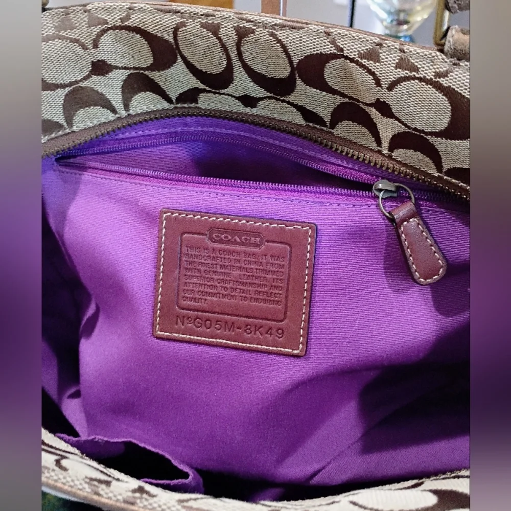 Coach Signature Galley Tote, Metallic leather, Suede corners